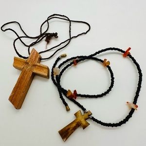 Vintage Wood Cross Pendant lot